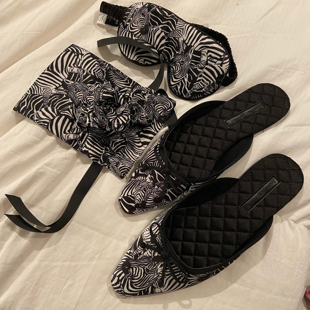 Satin Zebra Print Sleep Mask, Scrunchie & Slippers